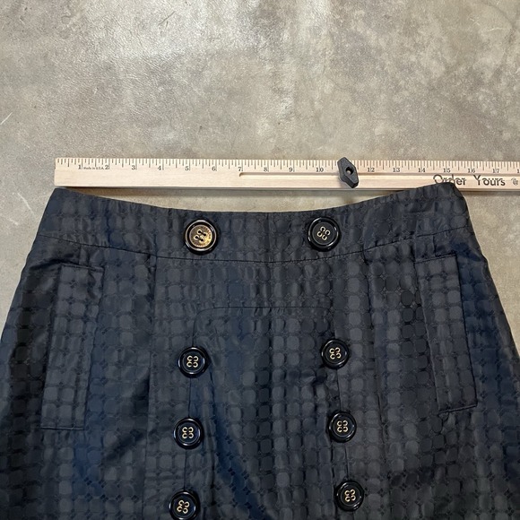 BCBGMaxAzria Skirt 10 Shiny Black Military Double Button A-Line Penny Mini - Picture 2 of 10
